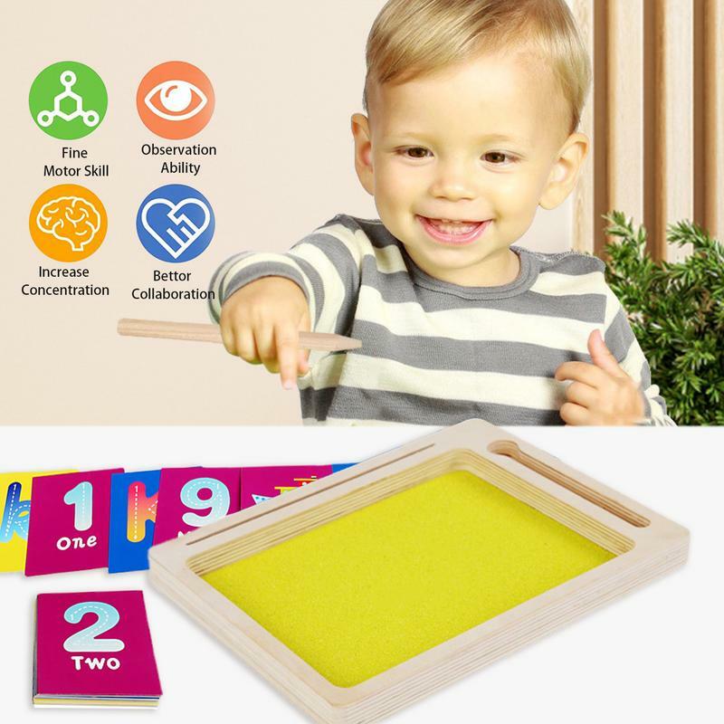 Montessori Sand Tray For Letters Wooden Sand Scraping Box For Writing Letters And Numbers Writing Ability Yellow Sand Preschool