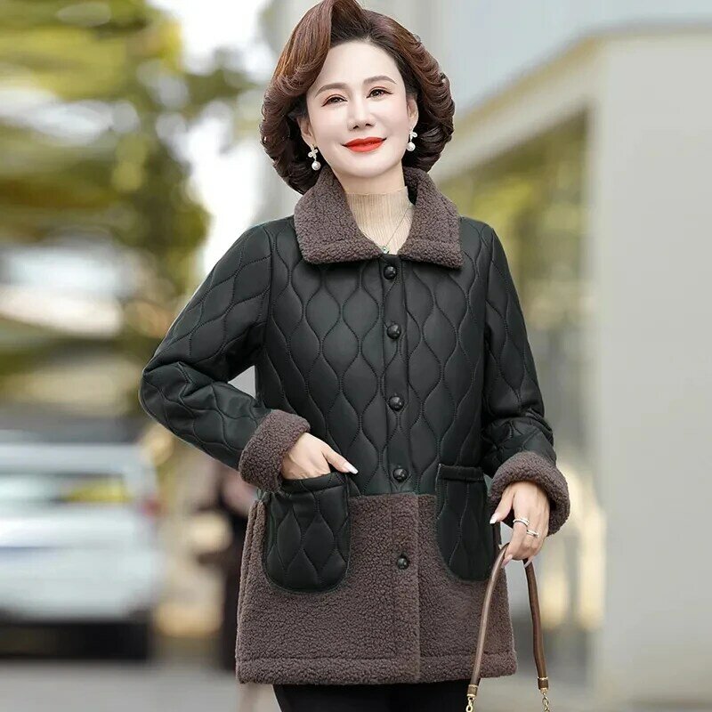 Зимний флисовый мех для женщин среднего и пожилого возраста модный мех для женщин среднего возраста кожаный ватный материал большого размера