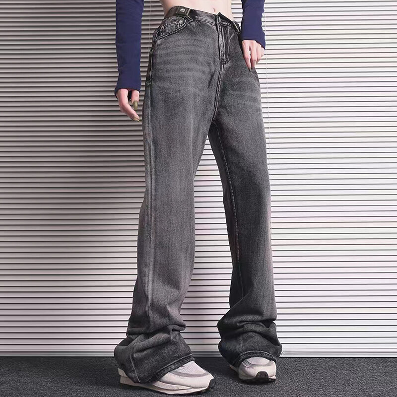 Harajuku ล้าง Vintage ขากว้างตรงกางเกงยีนส์ผู้ชายและผู้หญิง High Street Baggy Casual Flare กางเกงยีนส์กางเกง Y2K ขนาดใหญ่