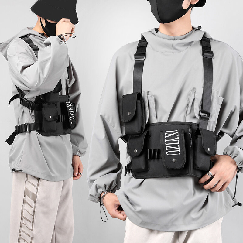 Alta qualidade náilon tático peito rig saco para homens moda streetwear multifunction esportes colete bolsos hip hop unisex sacos de peito
