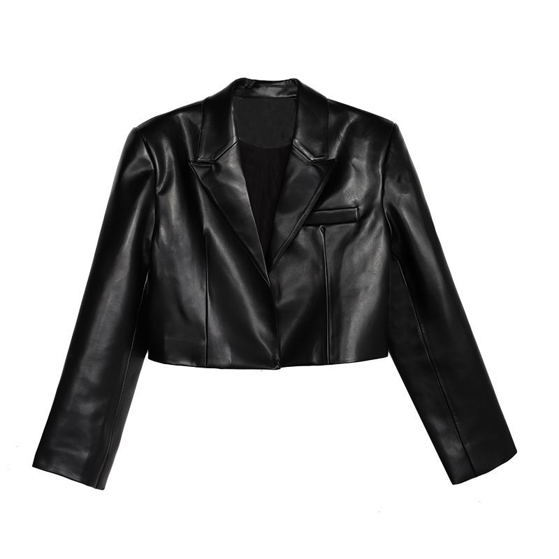 retro ultra-short leather jacket female motorcycle punk style cool black PU top wear  tide autumn  Casual  coat  jackets
