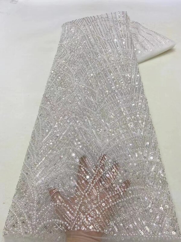 Nowe srebrne luksusowe afrykańska tkanina z cekinami koronki tkaniny 2023 francuski netto sekwencji 3D haft nigeryjska na imprezę linia złota materiał PL052-4