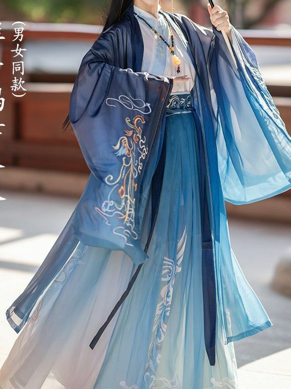 한푸 남녀 커플 스타일 웨이진 왕조 코스튬, 고대 원피스 중국 스타일, 허리 길이 용수철 가을 옷