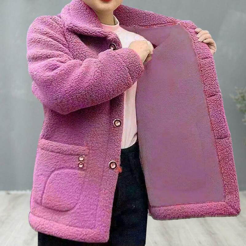 Women Solid Color Coat Thick Winter Coat Vintage Lapel Women's Winter Coat with Plush Lining Warm Stylish Outdoor Jacket