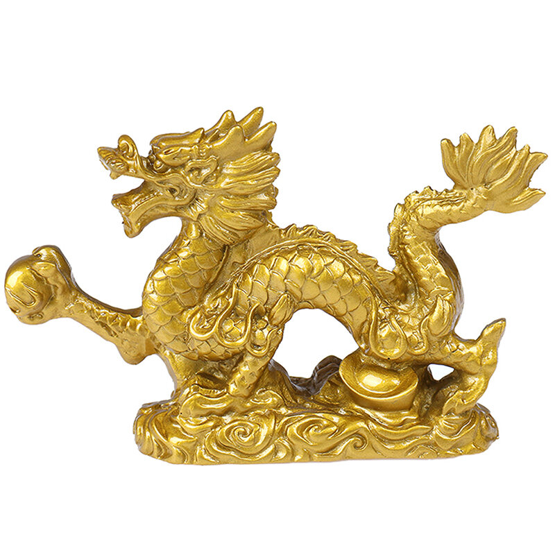 Estatua china del zodiaco de la buena suerte, estatua de dragón dorado, escultura de animales, figuritas, decoración de escritorio