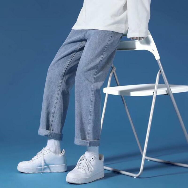 Men Trousers Streetwear Men's Wide Leg Denim Pants with Zipper Fly Pockets Casual Loose Fit Jeans for A Stylish Look Men Long