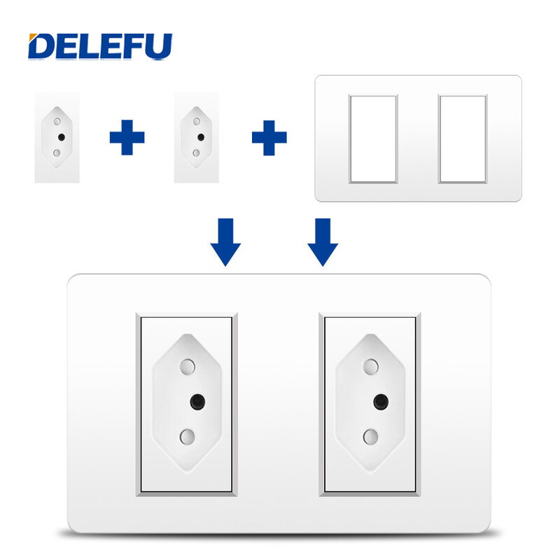 DELEFU PC Fire Panel 10A 20A 118mm Brazil standard blank socket plug White gray black wall socket switch multi-color optional
