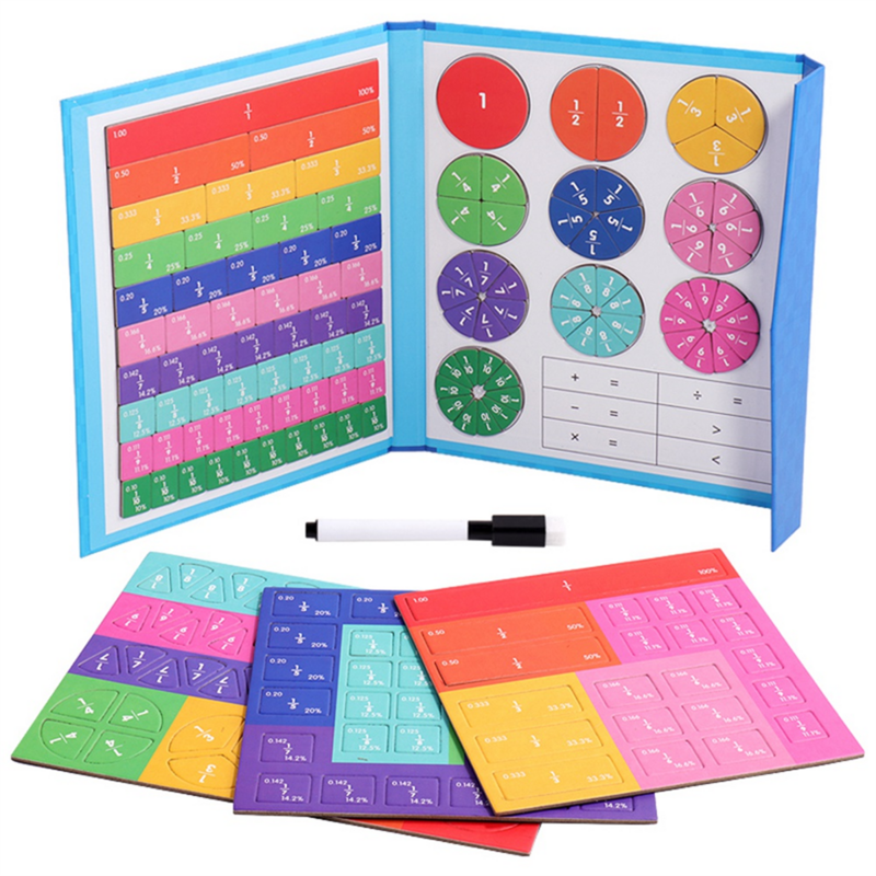 Juguetes de matemáticas de aprendizaje de fracción magnética para niños, juego de libros de fracción, juguetes educativos de aprendizaje aritmético