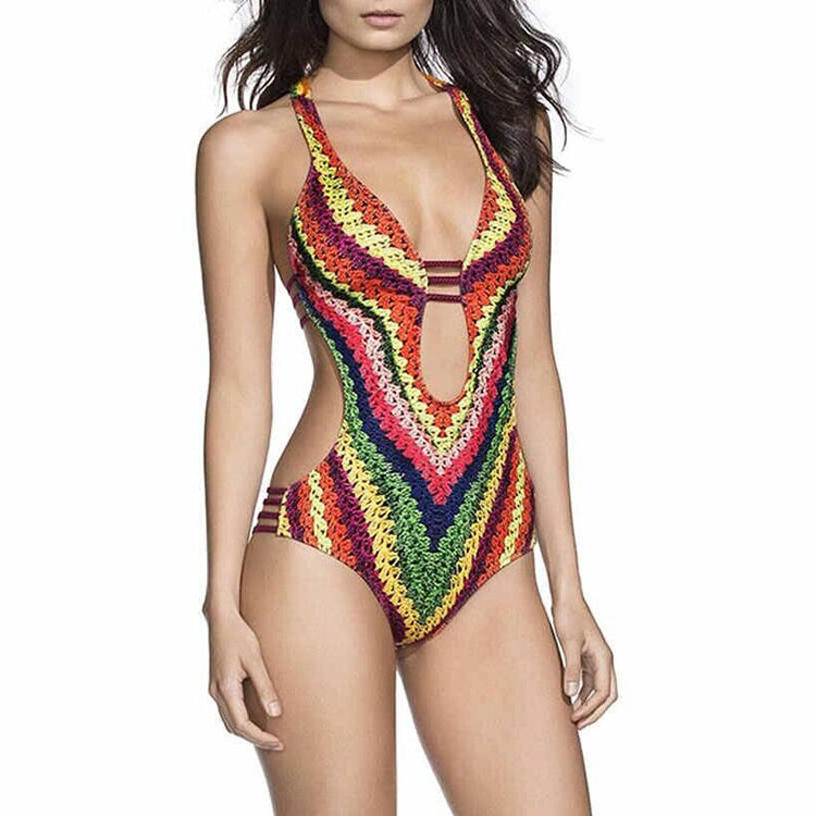 2024 damski strój kąpielowy moda nowy kolor dzianinowa z nadrukiem seksowny trójkąt jednoczęściowy plażowy zestaw bikini