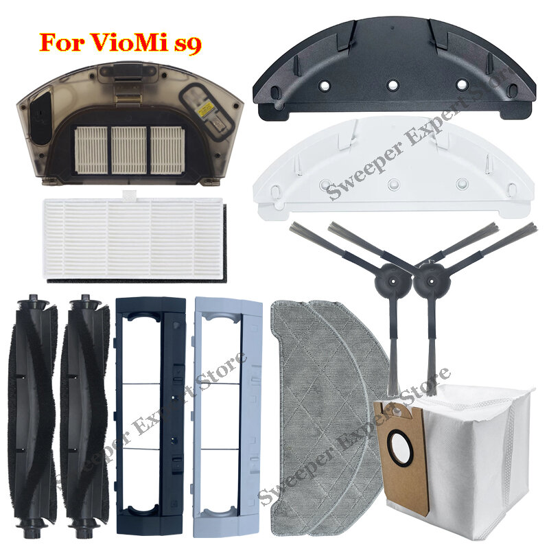 Pièces de rechange pour aspirateur robot VioMi s9, boîte à poussière précieuse d'eau, brosse principale et latérale, filtre Hepa, sac à poussière, accessoires de vadrouille et de gril