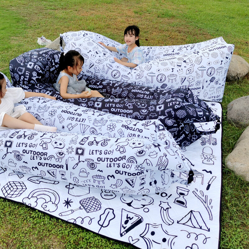 흑백 그래피티 간단한 패턴 인쇄 게으른 사람 팽창식 소파, 야외 에어 소파, 편리한 점심 쿠션 침대