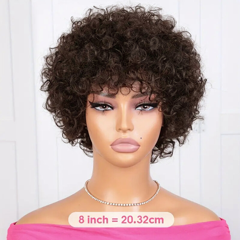 Remy Forte Light Brown Short Curly Pixie Cut Bob Wigs Human Hair Cheap Full Machine Made Human Hair Wig Afro Kinky Curly Bob Wig