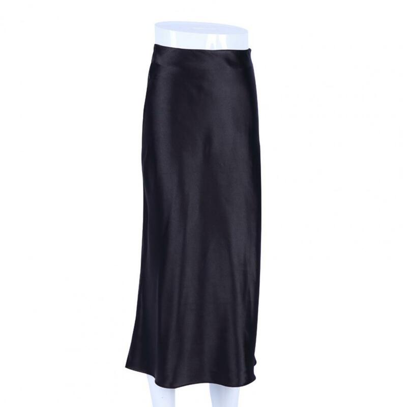 Hip-covering Skirt Elegant High Waist Satin Midi Skirt for Women Solid Color A-line Dress with Zipper Closure for Parties