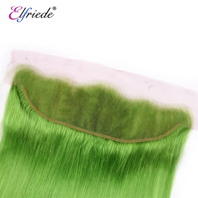 Elfriede #Light Green Straight Colored Hair Bundles with Frontal 100% Human Hair Sew-in Wefts 3 Bundles with Lace Frontal 13x4