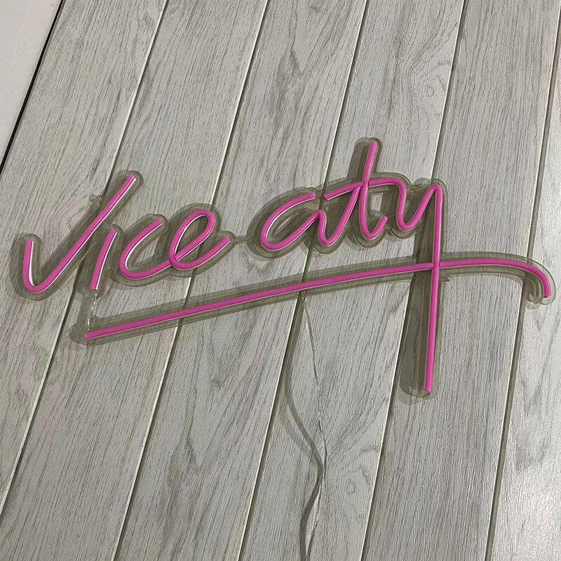 45cm Led Vice City Neon Sign for Game Room Wall Decor USB Powered Acrylic Pink Neon Light Signs for Bedroom Closet Custom Letter