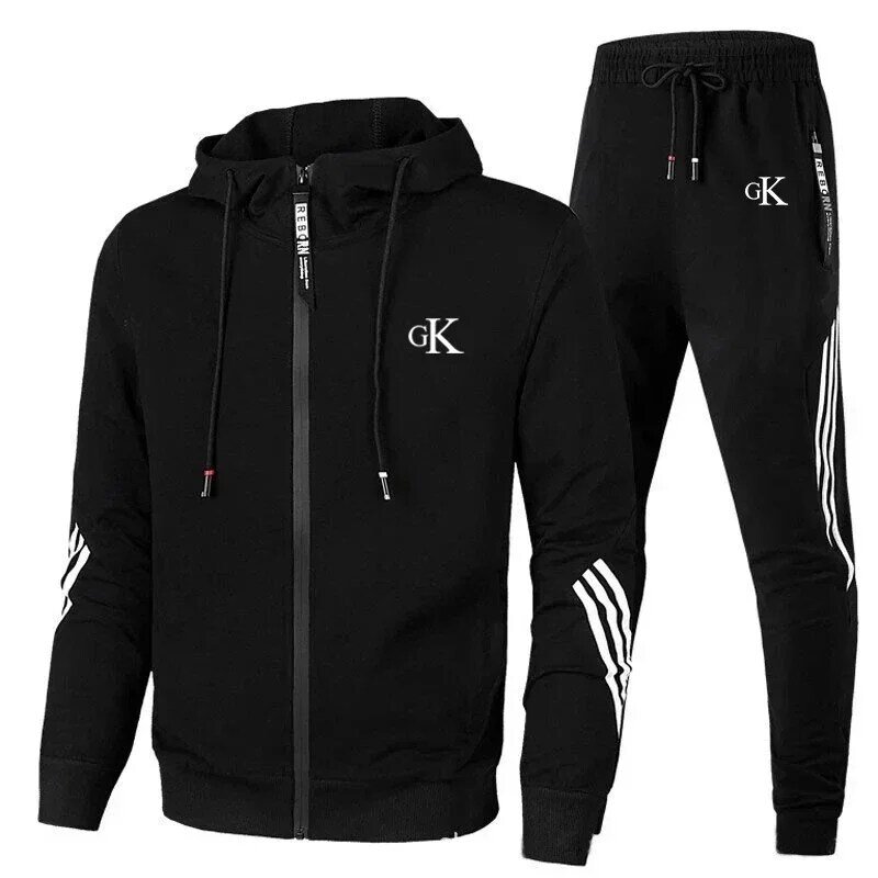 2024 New Leisure Fashion Sportswear Cardigan Long sleeved Running Two Piece Set for Men's Spring and Autumn Sports