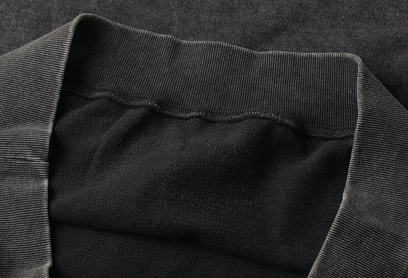 Camisola desbotada lavada com estampa águia feminina, pulôver de manga comprida, tops com gola alta, preto angustiado, primavera, outono, 2024