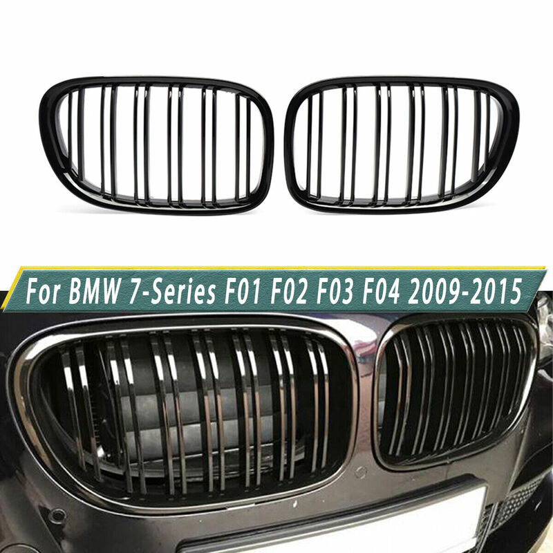 Rejilla delantera de riñón doble para BMW, accesorio de color negro con acabado brillante, doble listón, modelos serie 7: F01, F02, F03 y F04, años 2009 a 2015