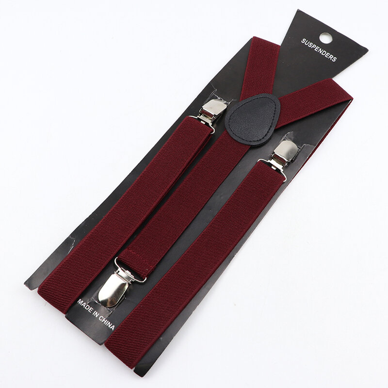 Venda quente clássico cor sólida elástico couro suspensórios cinta para homem feminino preto vermelho alças ajustáveis terno saia acessórios