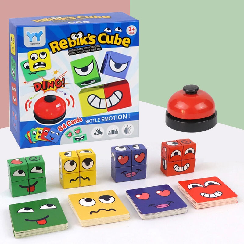 어린이용 얼굴 변화 표현 퍼즐 빌딩 블록, 몬테소리 큐브 테이블 게임 장난감, 조기 교육 완구, 어린이 선물