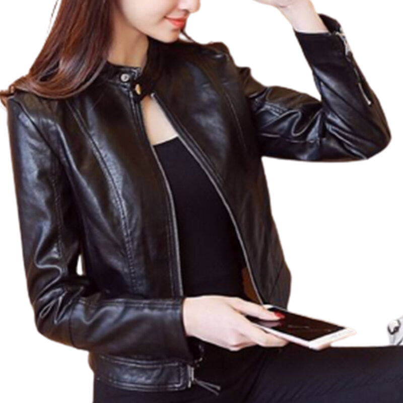 Elegante casaco motociclista zip-up para mulheres, jaqueta preta, grande presente para esposa e namorada