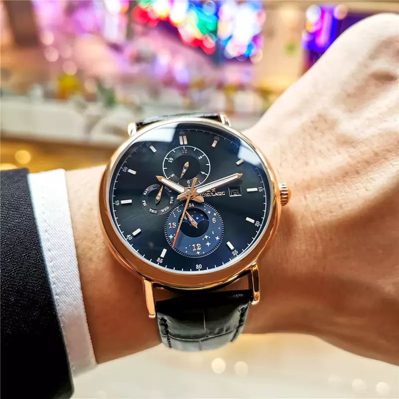 AOKULASIC Top Brand Self-Winding Watches Male Luxury Mechanical Automatic Watch Mens Hollow Out Clock Luminous Date Watch Wrist