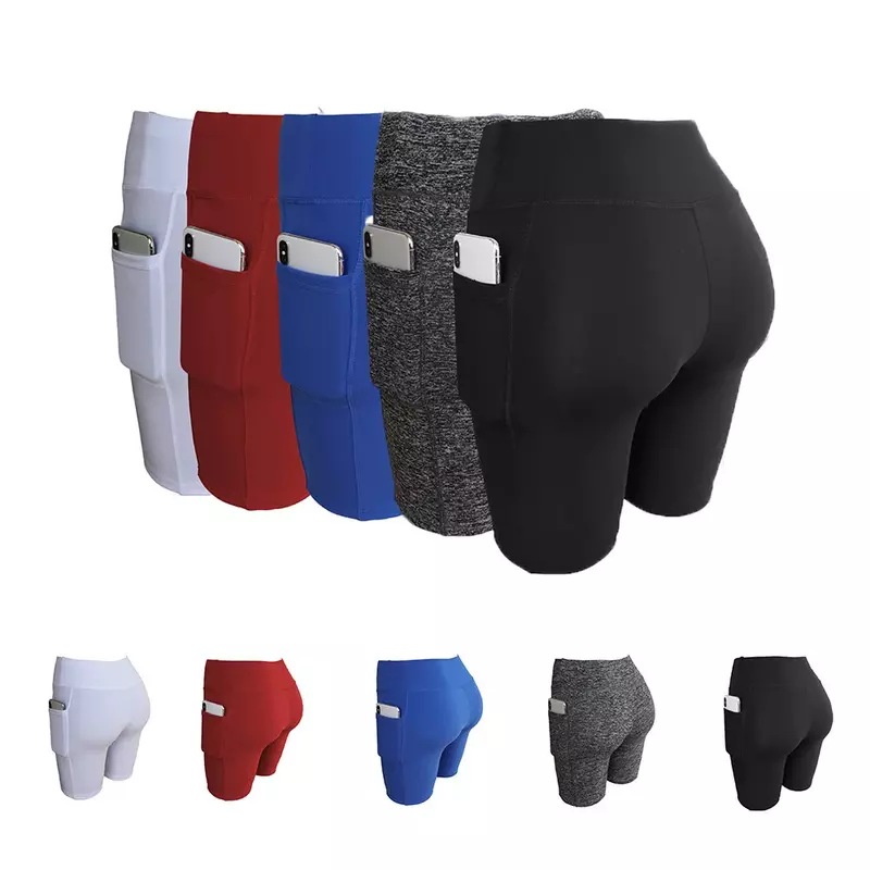 Pantalones cortos de motorista para mujer, mallas para entrenamiento de Yoga, ciclismo, entrenamiento y ejercicio, correr, Fitness, con bolsillos