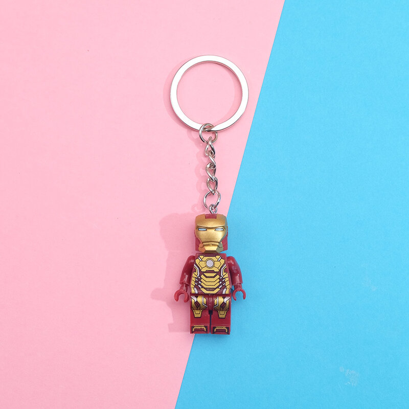Building Blocks Marvel Avengers Keychain Iron Man Spiderman Captain America Cartoon Cute Keyring Toys Kid Gifts