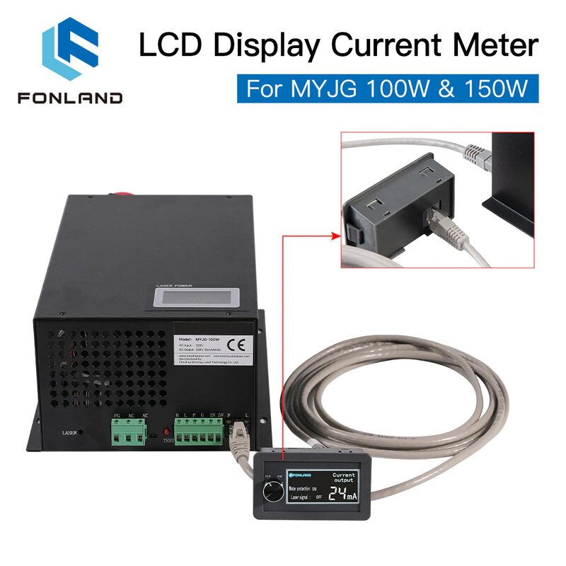 FONLAND-Medidor de corriente de CO2 con pantalla LCD, fuente de alimentación láser de 100W y 150W, pantalla externa para serie MYJG