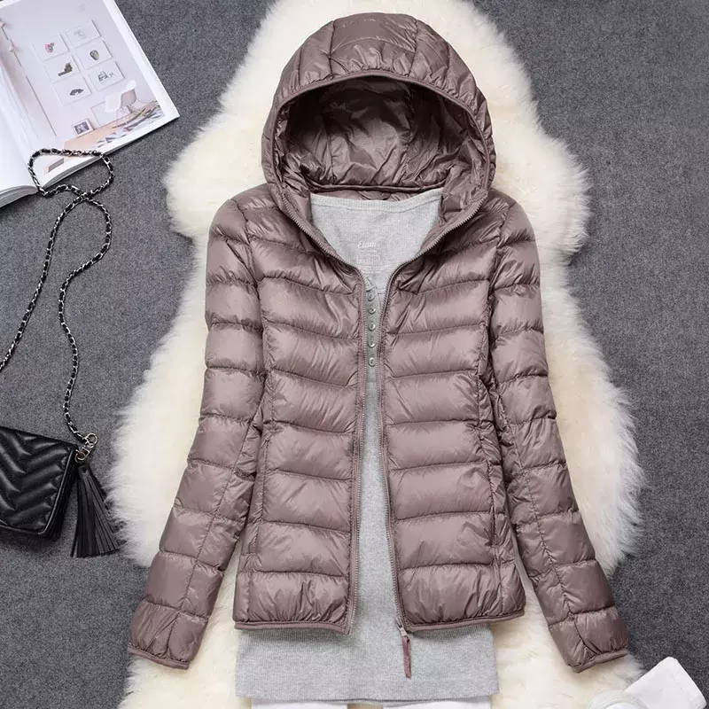 2023 Winter Women Ultralight Thin Down Jacket White Duck Down Hooded Jackets Long Sleeve Warm Coat Parka Female Portable Outwear