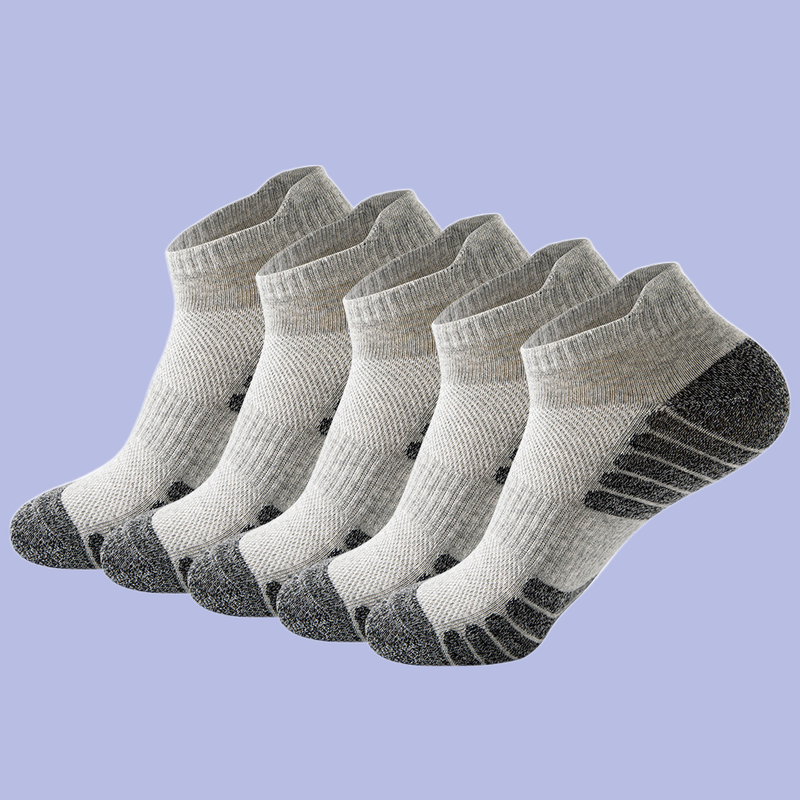 ถุงเท้าผู้ชาย5คู่ถุงเท้ากีฬาผ้าตาข่ายระบายอากาศได้ดีดูดซับเหงื่อของผู้ชายสีทึบถุงเท้าข้อต่ำ