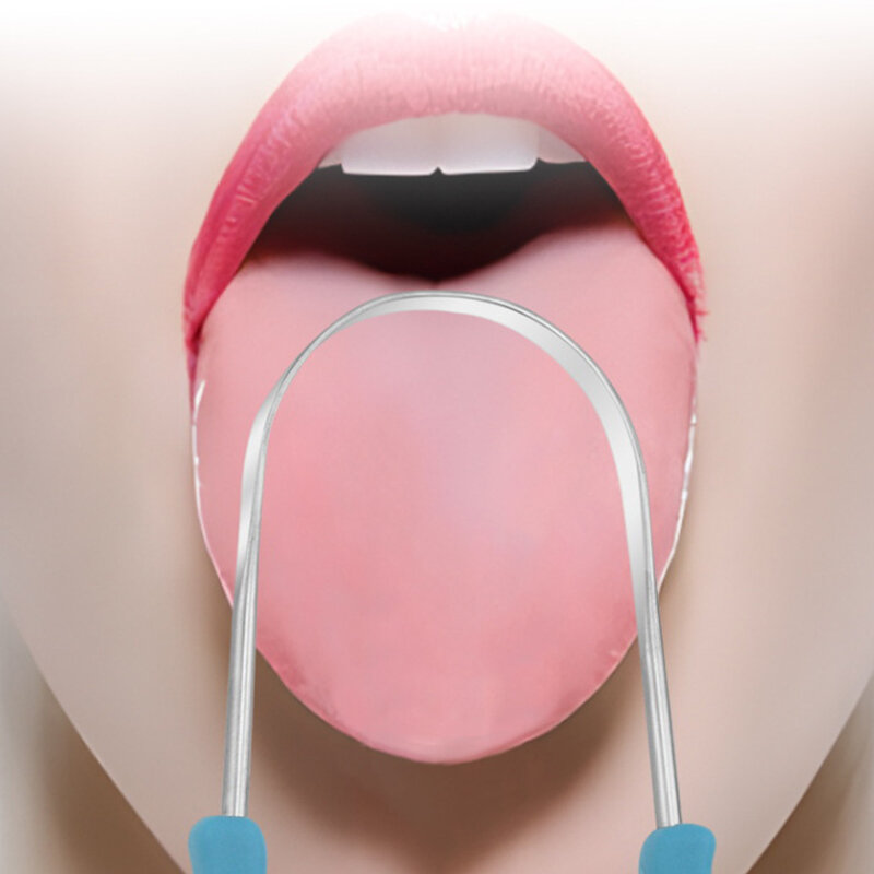 Aço inoxidável Tongue Scraper, Higiene Oral Cleaner Brush, Toothbrush, 1Pc