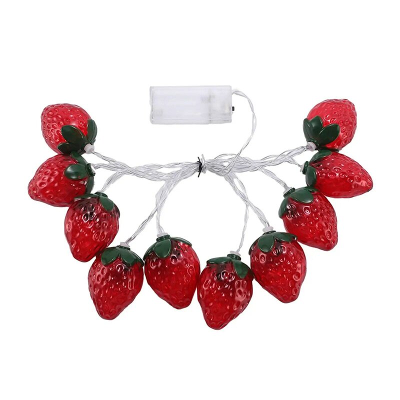 Strawberry String Lights for Children's Room, Fruta, 10 LEDs, Bonito, Decorativo, Férias, Quarto, Casa, Interior, Exterior, 200cm