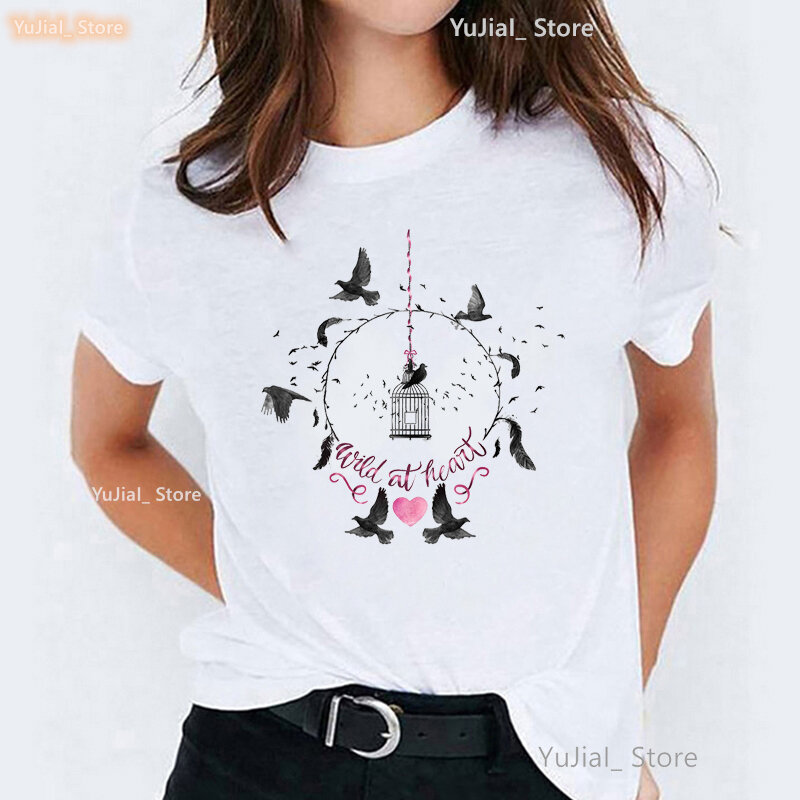 Vintage Aquarel Vogelveren Print T-Shirt Vrouwen Grappige Esthetische Kleding Zomer Mode Tops T-Shirt Femme Streetwear