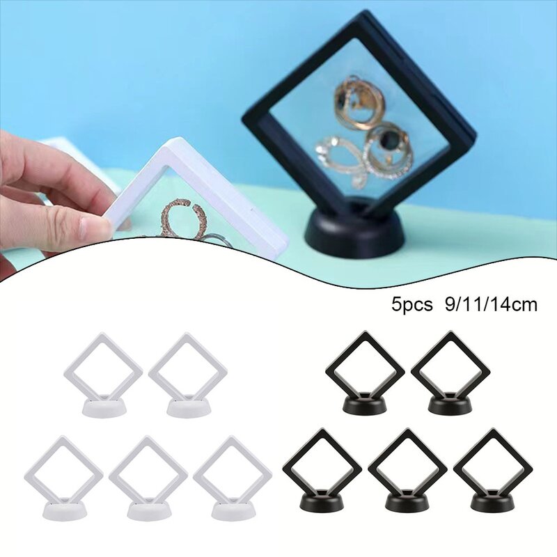 5PCS 3D Floating Frame Shadow Box Jewelry Display Stand Ring Pendant Holder Protect Jewellery Stone Presentation Case