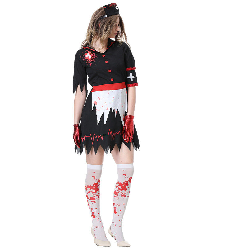 Halloweenowy damski strój pielęgniarki wampir Horror Zombie festiwalowy sukienka Cosplay imprezowy