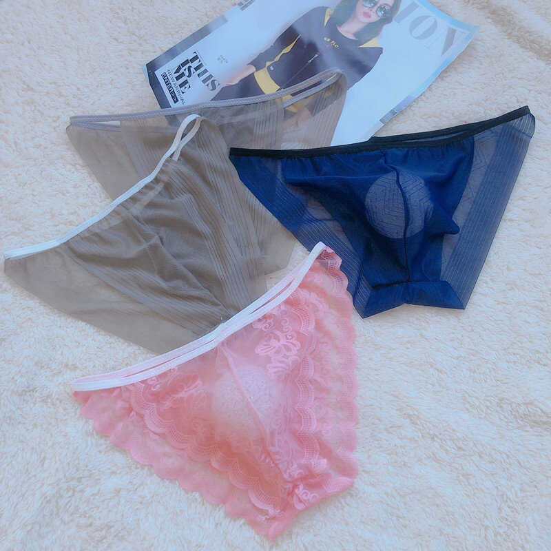 Sexy Bare Sleeping Lace Transparent Temptation Adult plus Size Underwear Ice Silk Men's Briefs
