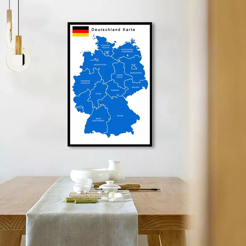 Mapa de Alemania para decoración del hogar, póster de arte de pared alemán, lienzo de pintura, suministros escolares, 59x84cm