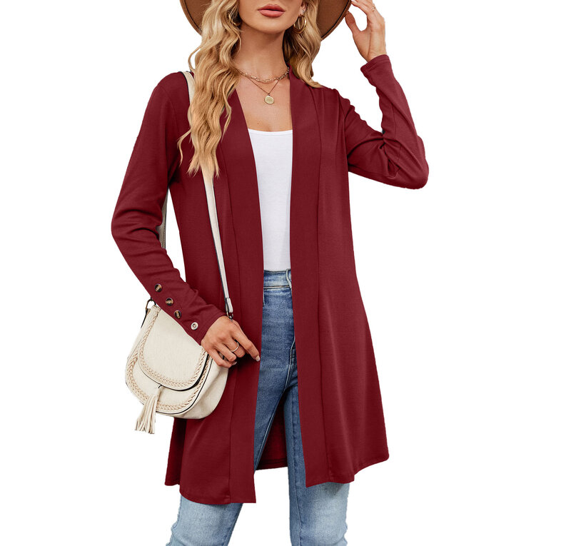 Женская куртка на пуговицах, однотонный Свободный кардиган с длинным рукавом, вязаная куртка, Осень-зима 2023