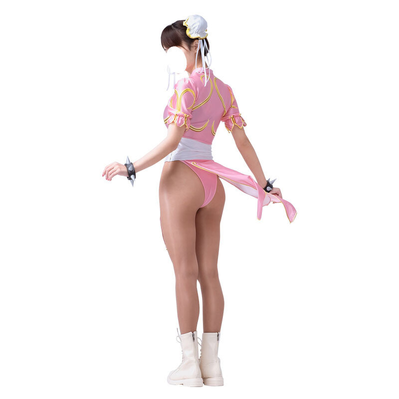 Chun Li fantasia cosplay feminina, vestido Street Fighter, conjunto cheongsam azul e rosa, roupa sexy de Halloween, pulseira