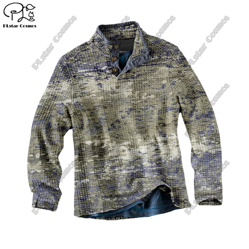 PLstar Cosmos new 3D printing tribal retro pattern series warm stand collar sweater Polo street casual unisex winter Polo L-4