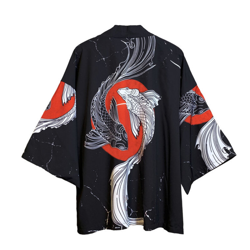 Tiktok-Kimono imprimé floral et oiseaux pour hommes et femmes, Cardigan, Manteau japonais, Vêtements traditionnels, Le même genre, Obi entreMiHaori