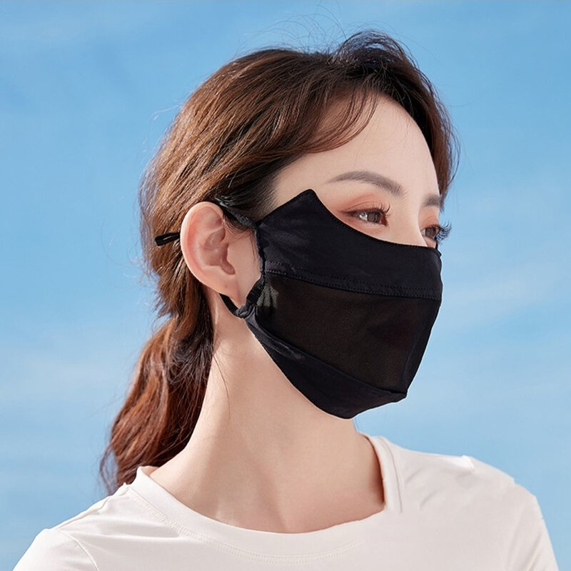 Outdoor Sunscreen Mask Women Girl Ice Silk Face Mask Breathable Mesh Face Cover Driving Riding Hiking Hunting Running Sport Mask
