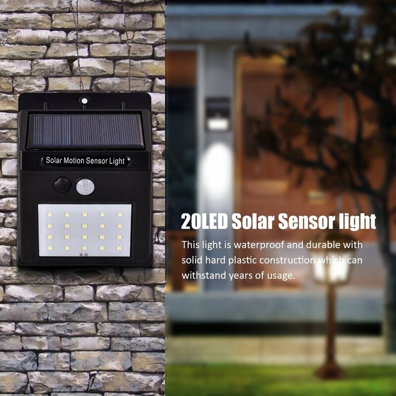 20 conduziu a lâmpada solar com sensor de movimento, luz impermeável, para exterior, jardim, rua a decoração