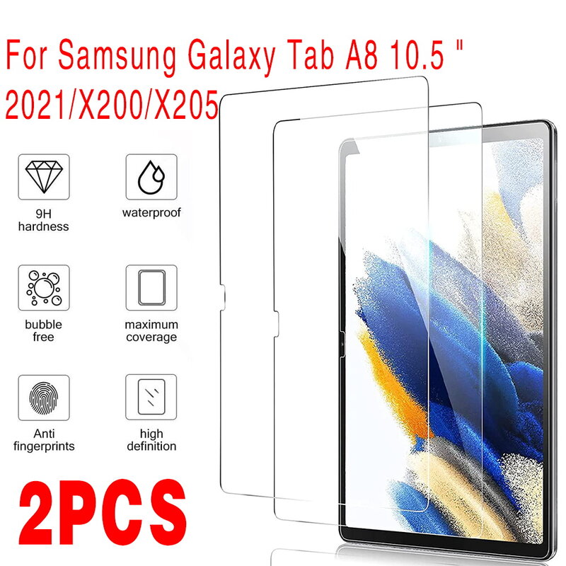 Vidro Temperado para Samsung Galaxy Tab, Protetor de Tela do Tablet, A8 10,5 polegadas, SM-X200, X205, 10,5 polegadas, 2021, 2PCs