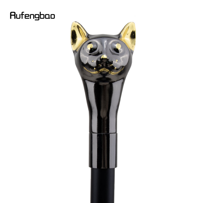 Bastón con mango de gato de lujo para caminar, bastón decorativo de moda, caballero elegante, de 90cm Crosier, color dorado y negro