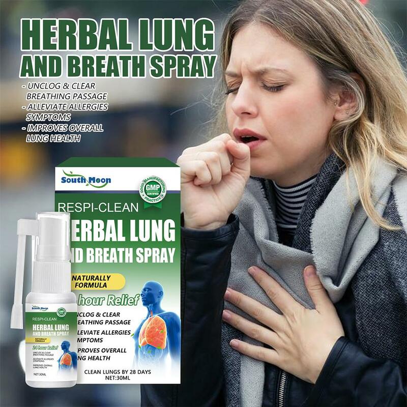 Espray de limpieza de pulmones a base de hierbas, desintoxicación de aliento, alivio de problemas de respiración, tratamiento de tos, picazón de garganta e inflamato