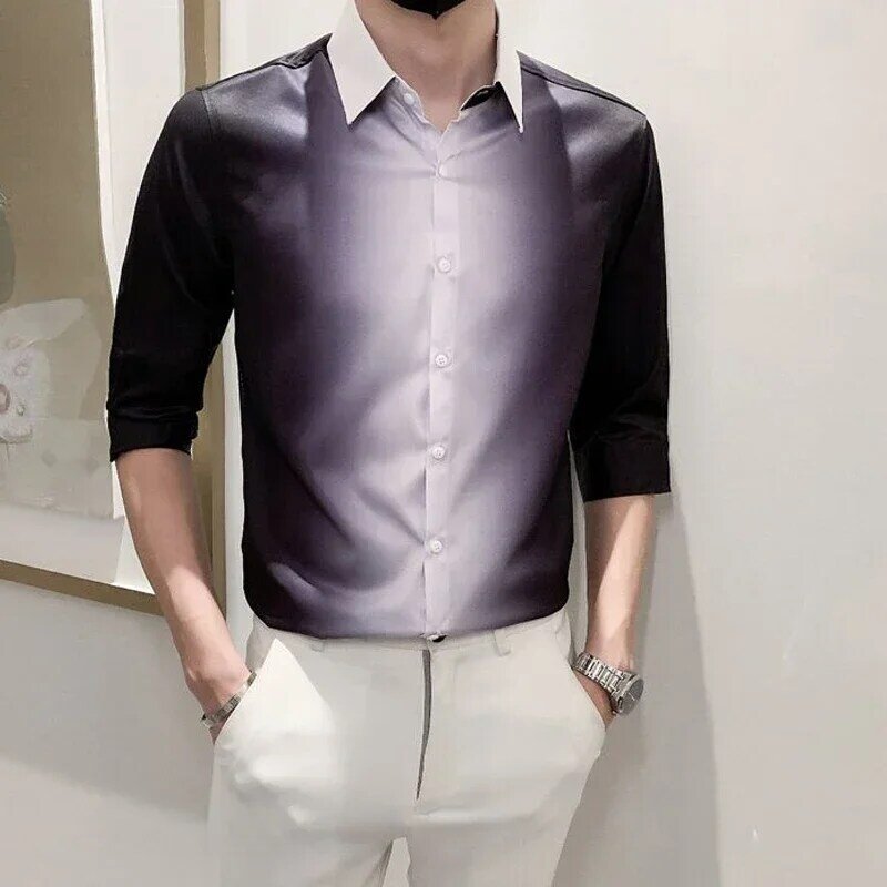 Capable Turn-down Collar Temperament Shirts Handsome Men's Clothing Button Solid Spring Summer Office Lady Fashion Casual Formal