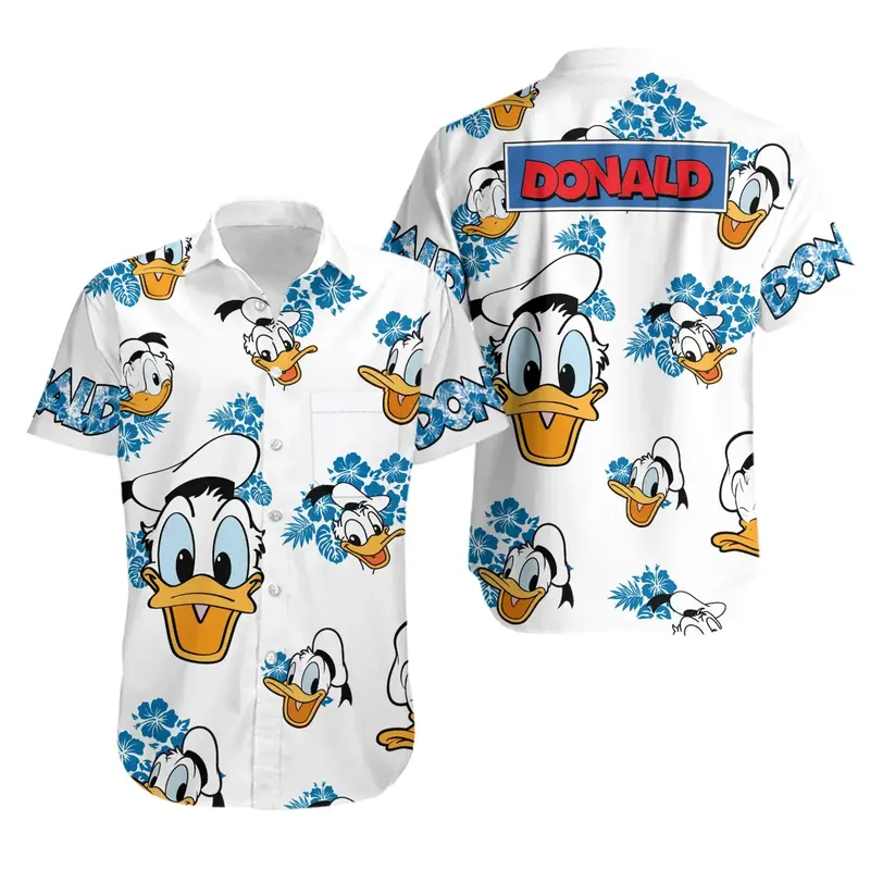 Donald Ente Hawaii Hemden Herren Kurzarm Tops Disney Hawaii Shirt lässig Strand Kurzarm Vintage Button Down Shirt