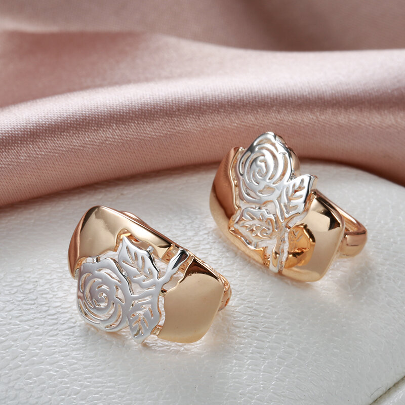 Syoujyo luxo vintage oco flor brincos para mulher 585 rosa de ouro + prata duas cores diário moda festa jóias